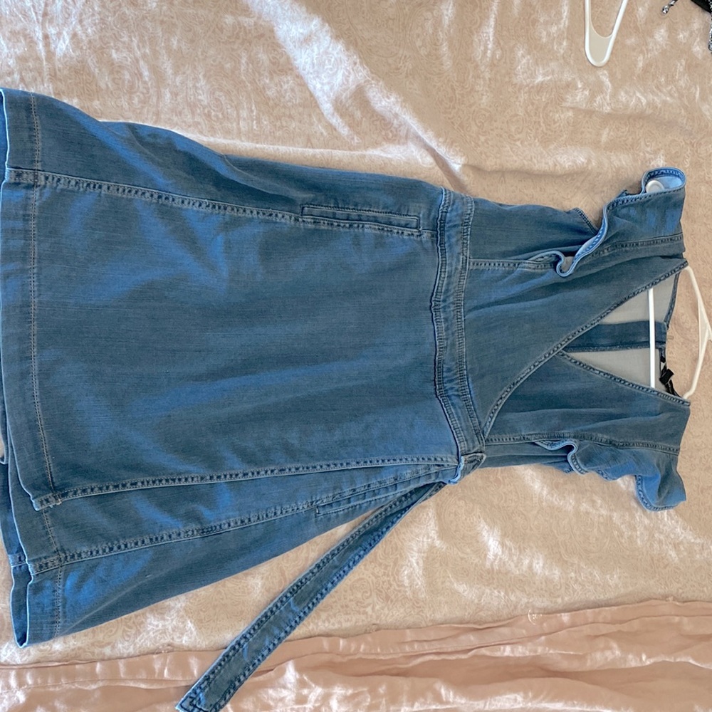 Denim cap sleeve wrap dress